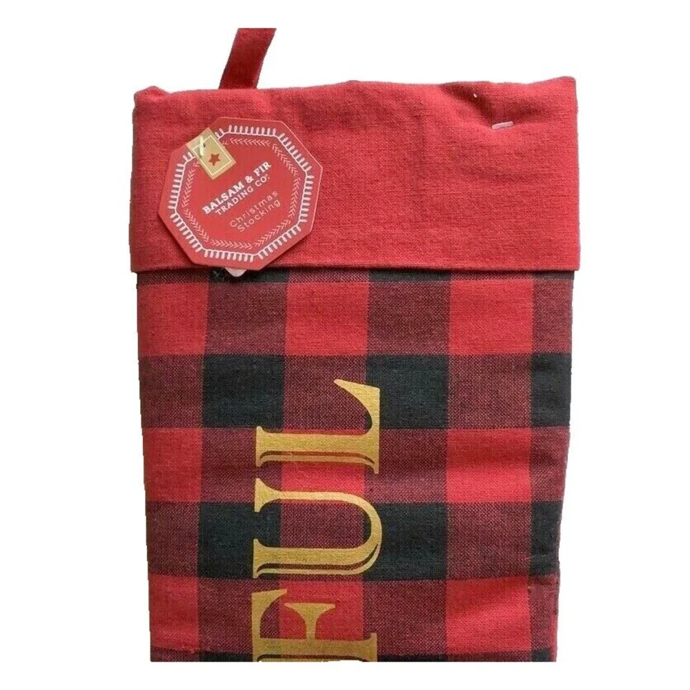 Christmas Stocking Red Black Buffalo Plaid Check Joyful Gold 20